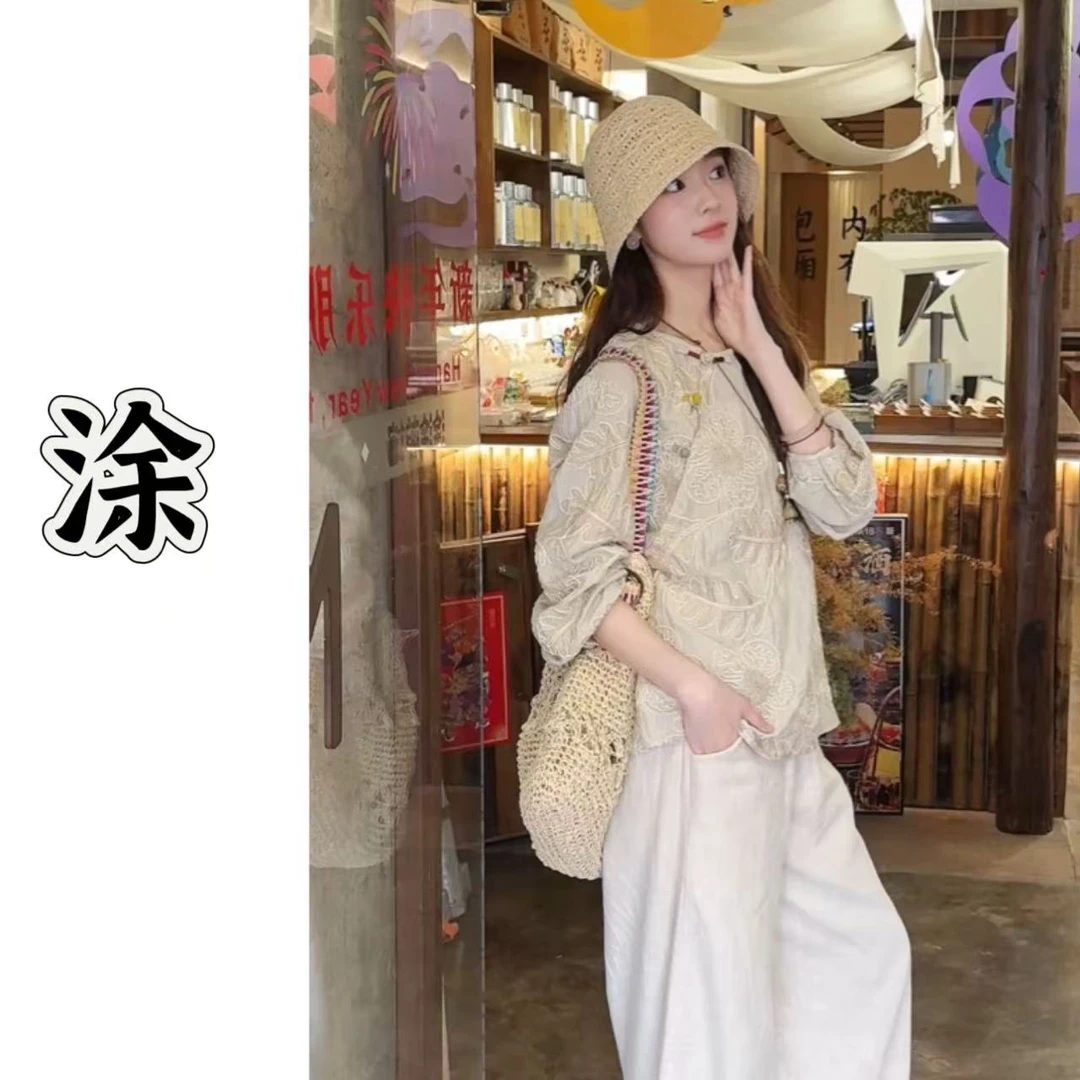 涂涂国风【花恬】原创设计新中式国风春夏重工绣花温柔气质小众小衫
