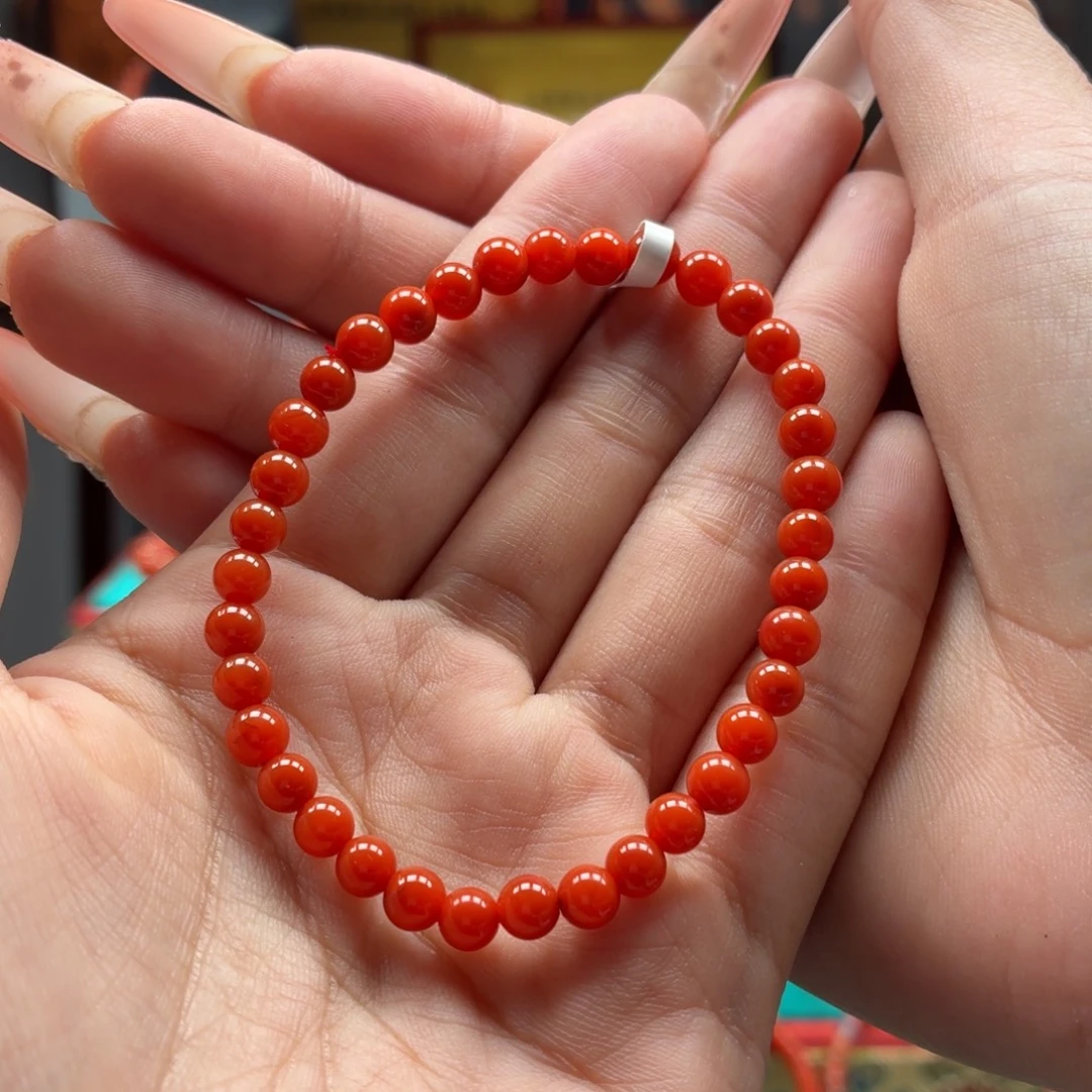 南红玛瑙未镶嵌手串原矿保山南红啊东寨柿子红手串卡5+