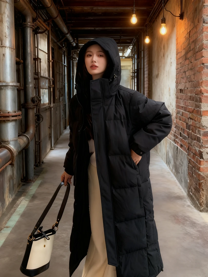 长款韩版外套中戏款羽绒服男女百搭过膝运动风拉链情侣款潮流长袖