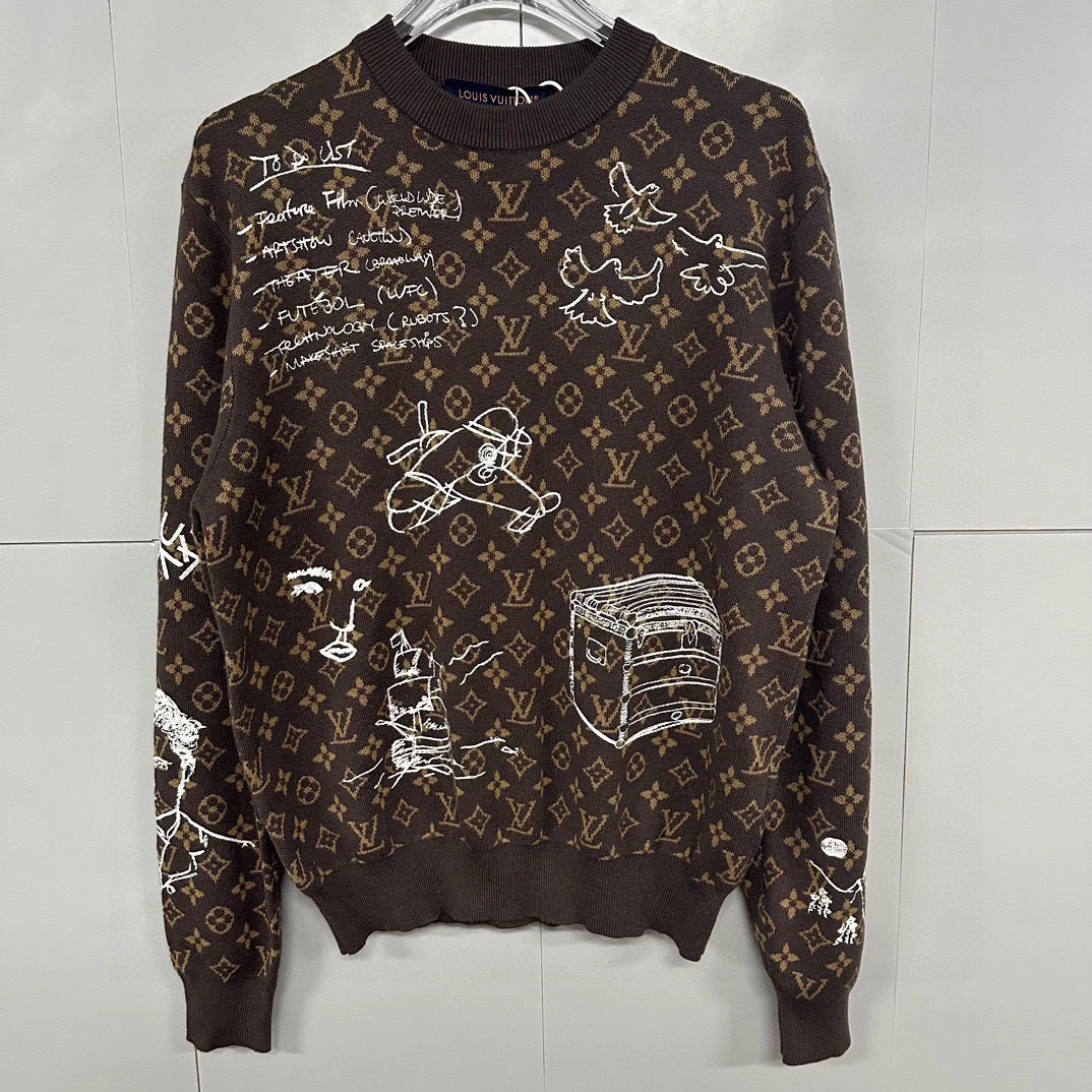 全新未使用 LouisVuitton/路易威登 涂鸦刺绣圆领毛衣 L码 J00069
