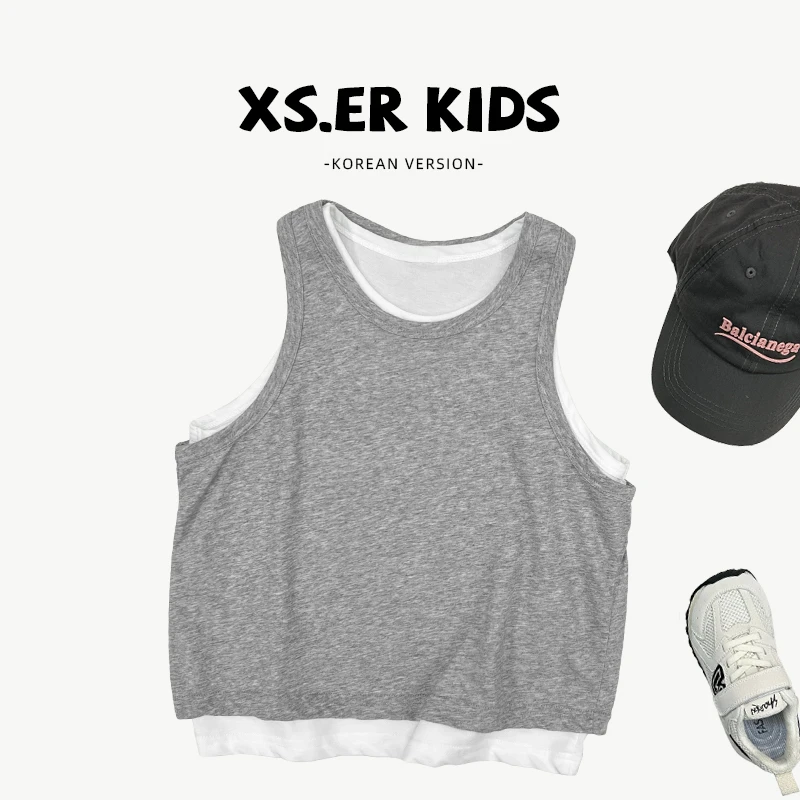 【现货】25儿童夏款百搭休闲纯色假两件背心HBB6929