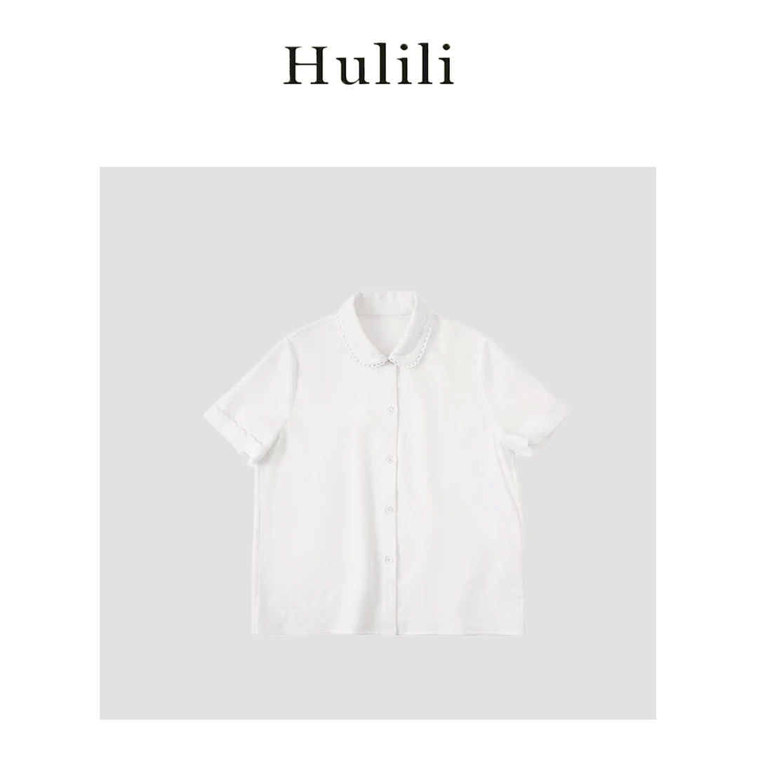 【Li·Li】2025衬衫女款夏季精致翻领花边百搭短袖白色衬衫女
