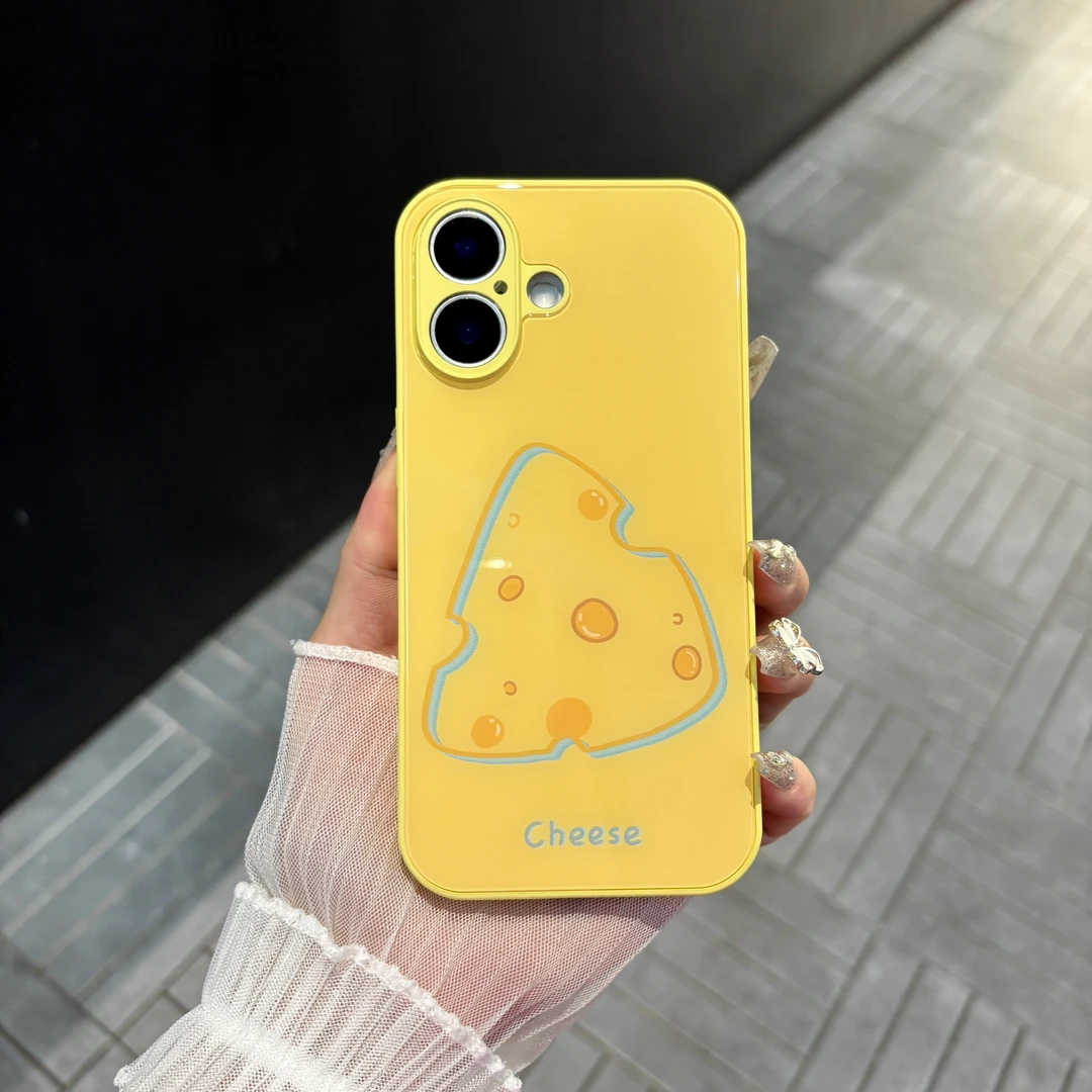 苹果/华为/oppo/vivo/小米 ins奶酪适用iPhone16肤感玻璃手机壳