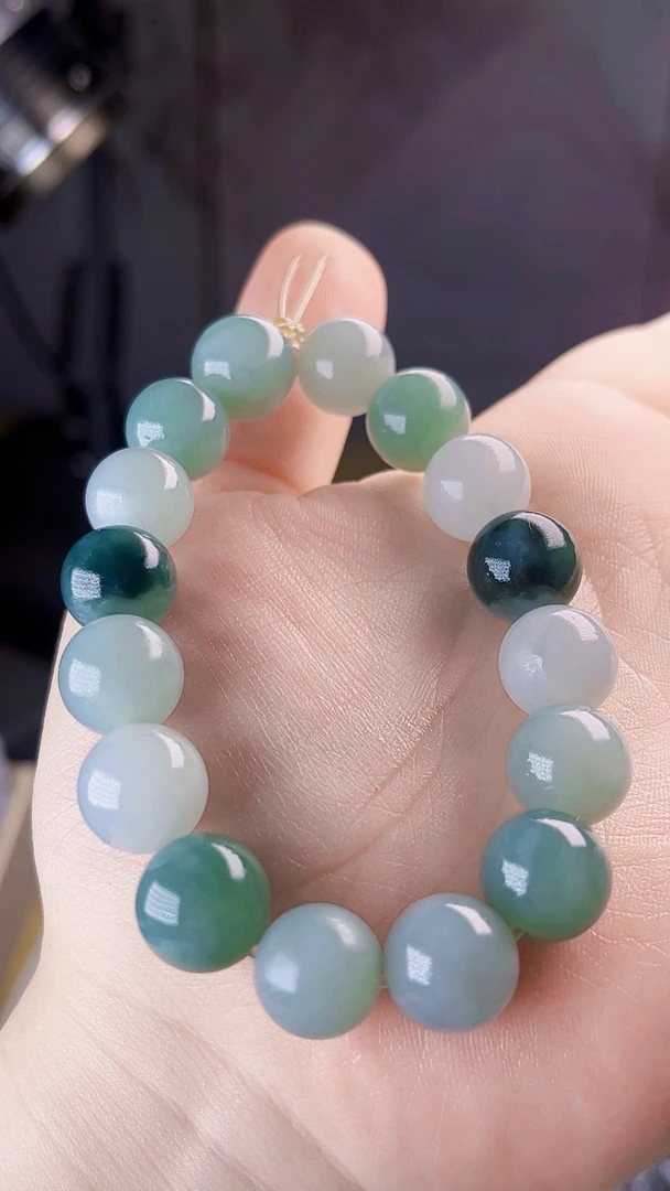 【藏盛好物】天然缅甸翡翠双彩12手串毛货买断需抛光