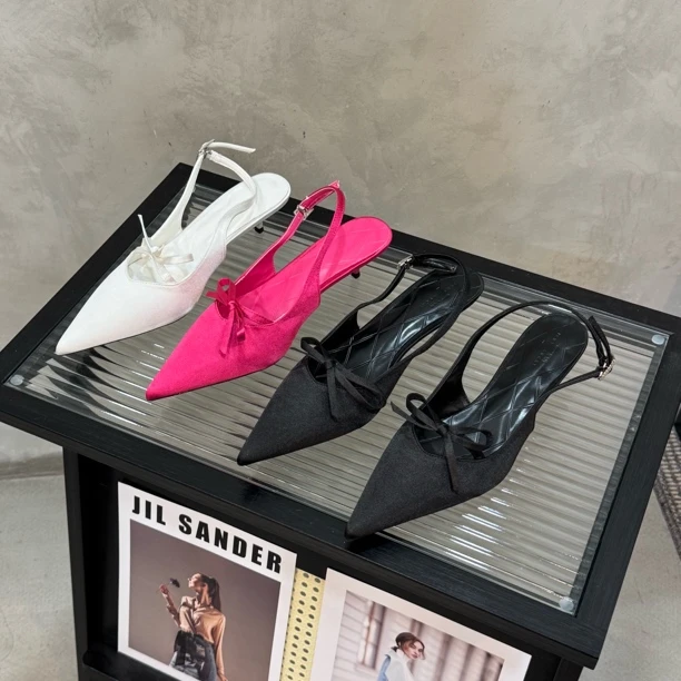 蝴蝶结夏季漆皮法式百搭粗跟性感包头女鞋细跟低跟单鞋网红