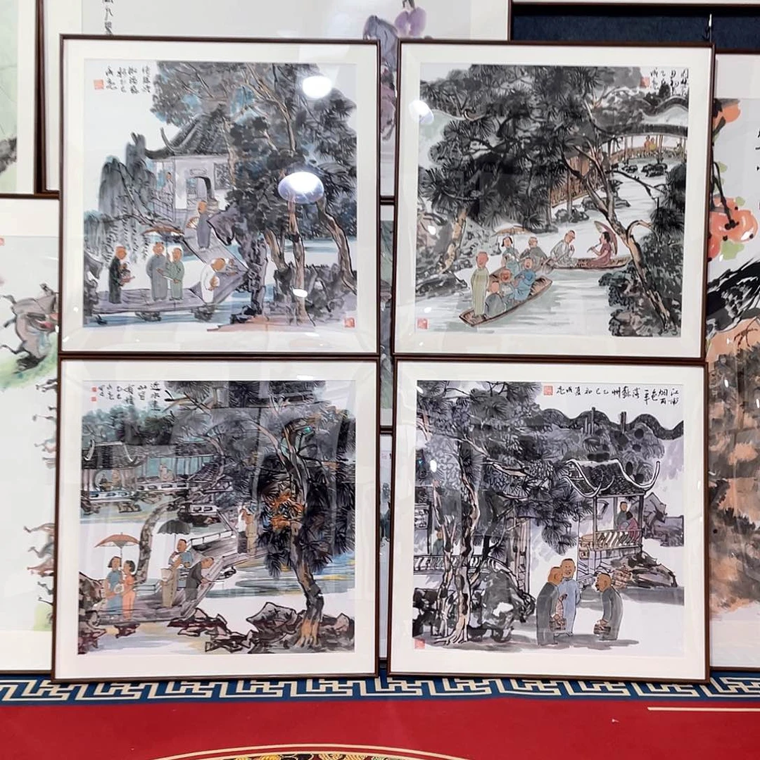 国画心**涌手绘画作品带框