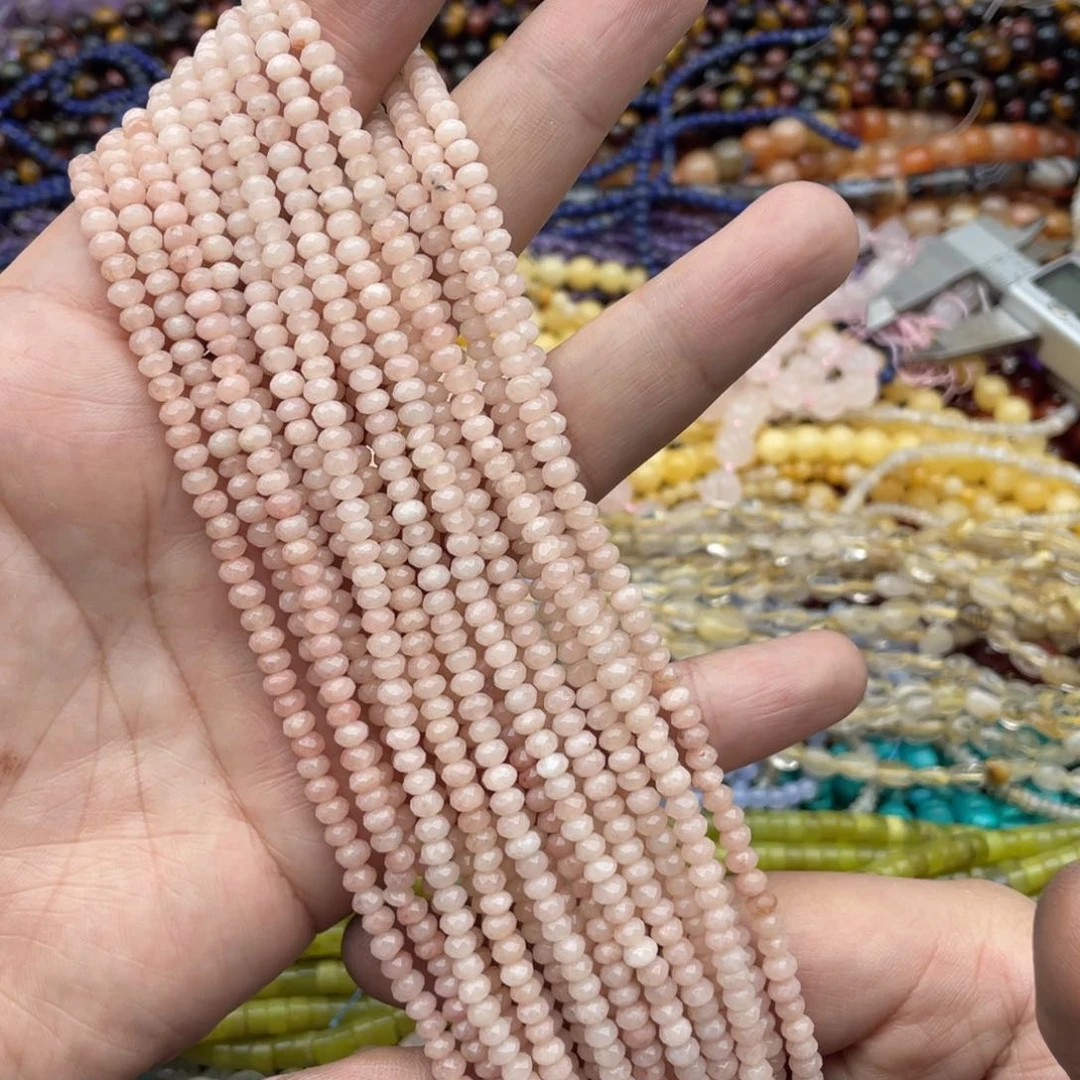 玛瑙/玉髓珠宝半成品未镶嵌三条装4mm粉东临切面算盘