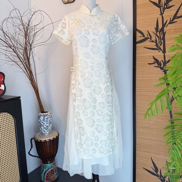 婉婉夫人【清幽】2025新款修身显瘦新中式奥黛长旗袍