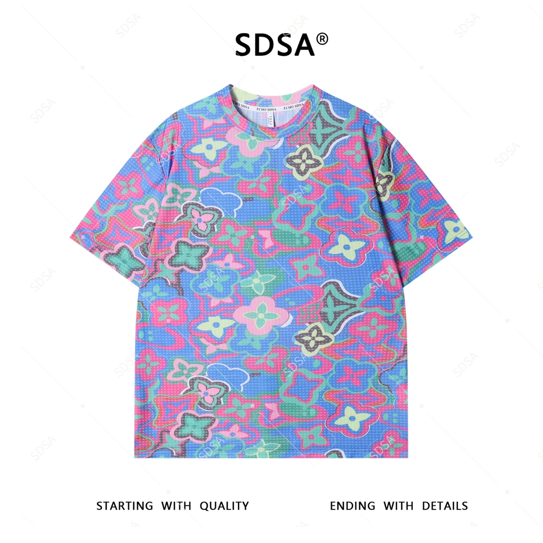 SDSA夏季新款男士痞帅简约彩色花卉圆领短袖T恤百搭宽松