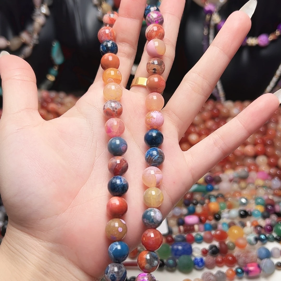 玛瑙/玉髓未镶嵌珠宝半成品l627 10m 彩色玛瑙一条