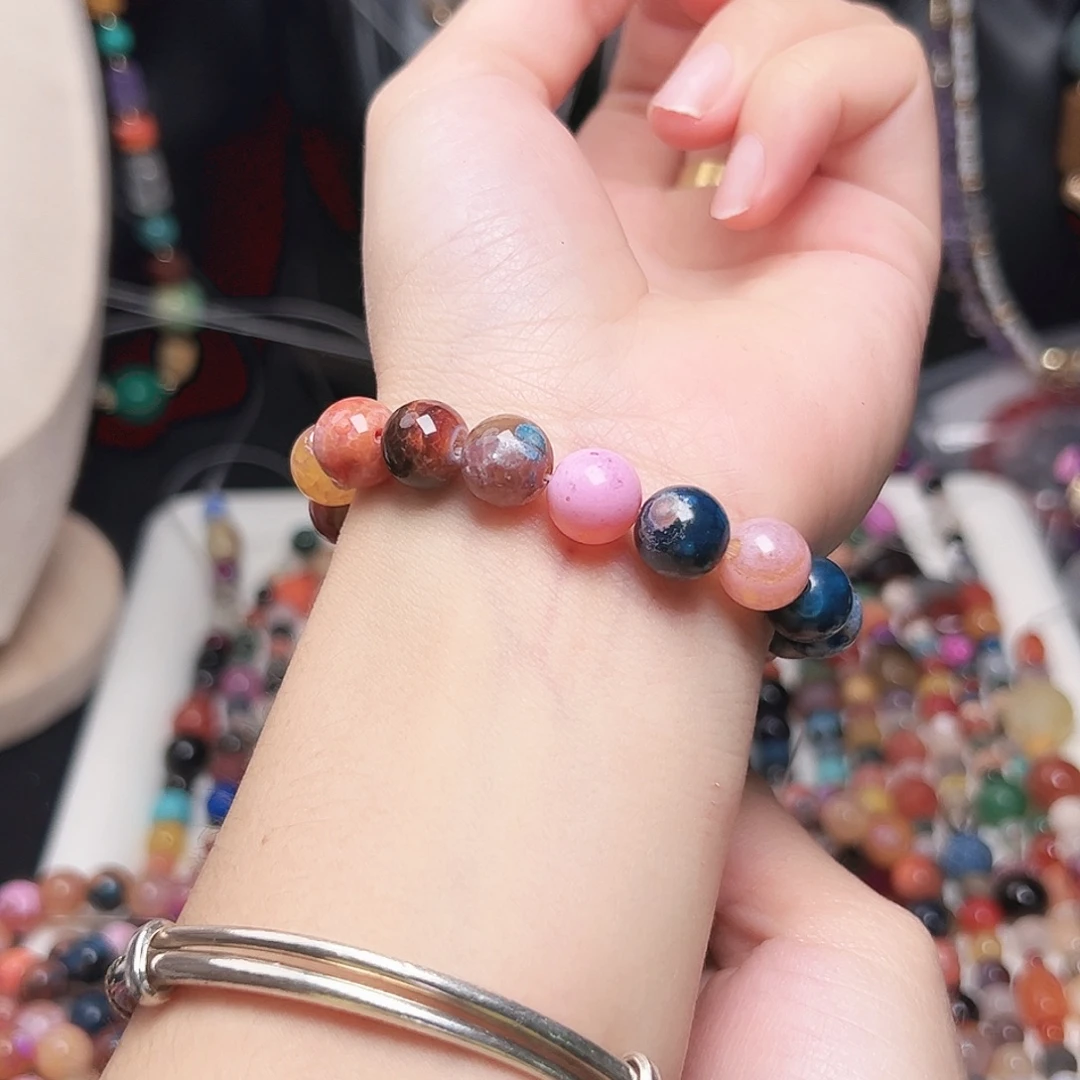 玛瑙/玉髓未镶嵌珠宝半成品t291 10m 多彩玛瑙圆珠一条