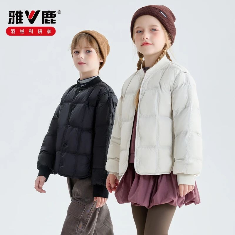 雅鹿童装女童薄款秋冬纯色轻薄羽绒童装上衣休闲冬装中大童