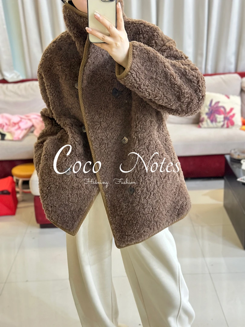 COCO NOTES【可可丽人】530双排扣两面穿羊羔毛外套