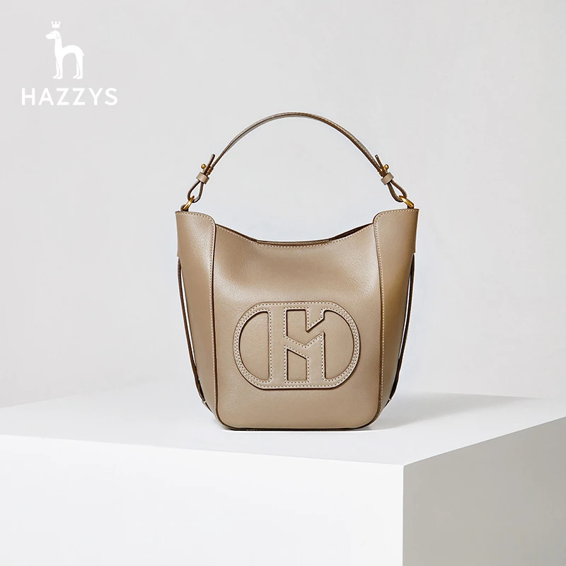 Hazzys哈吉斯女士经典时尚水桶包百搭休闲潮流气质通勤斜挎包肩包