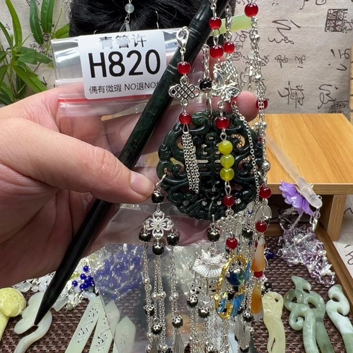 粮***粥合金蛇纹石玉发饰
