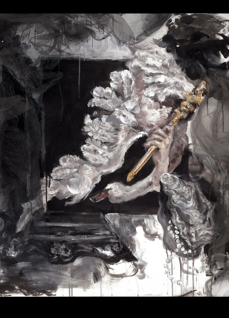 《白色天鹅与金色权杖》收藏级艺术喷绘原创丙烯画限量100版