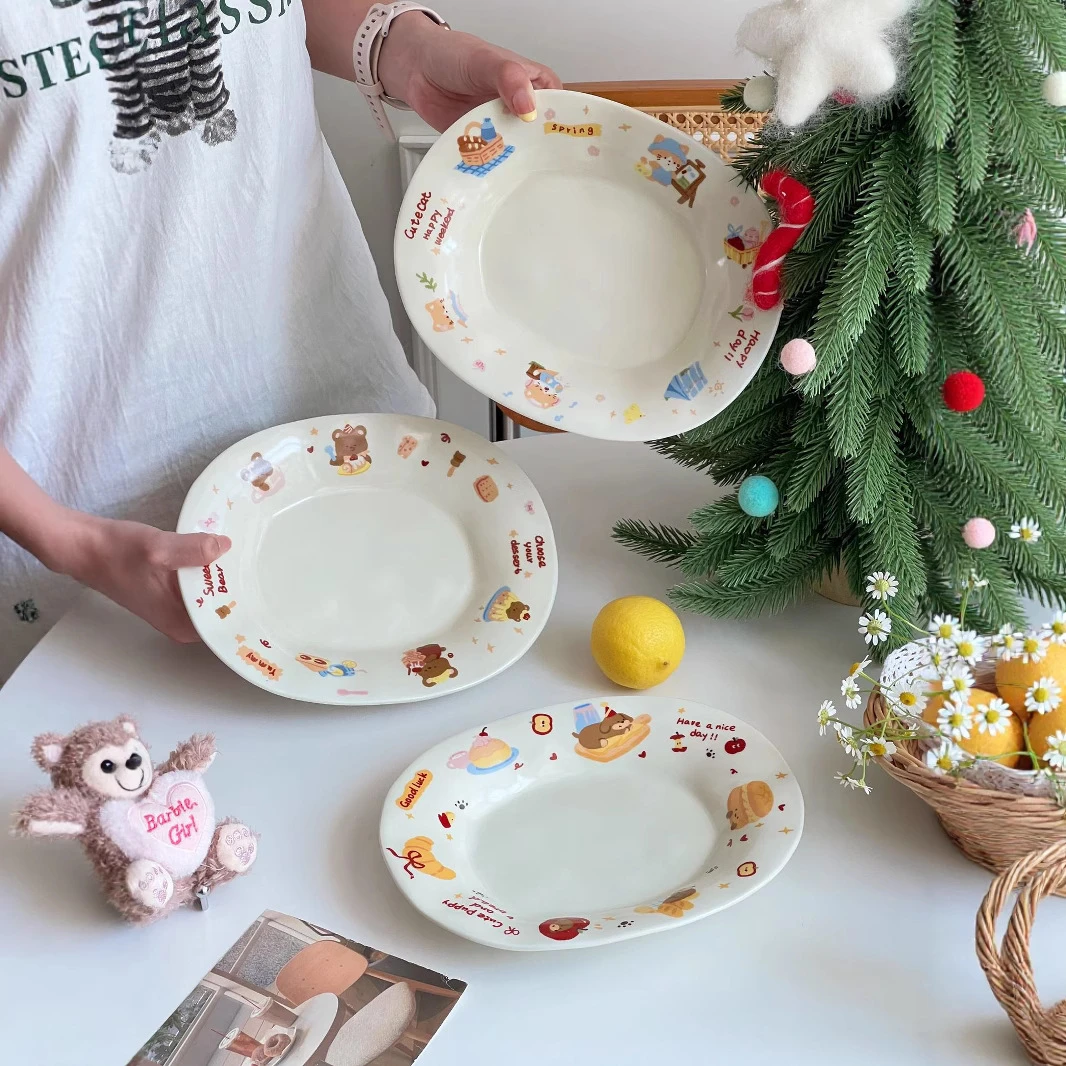 【国合陶瓷】卡通椭圆盘网红可爱家用创意少女心日式米饭碗吃饭碗