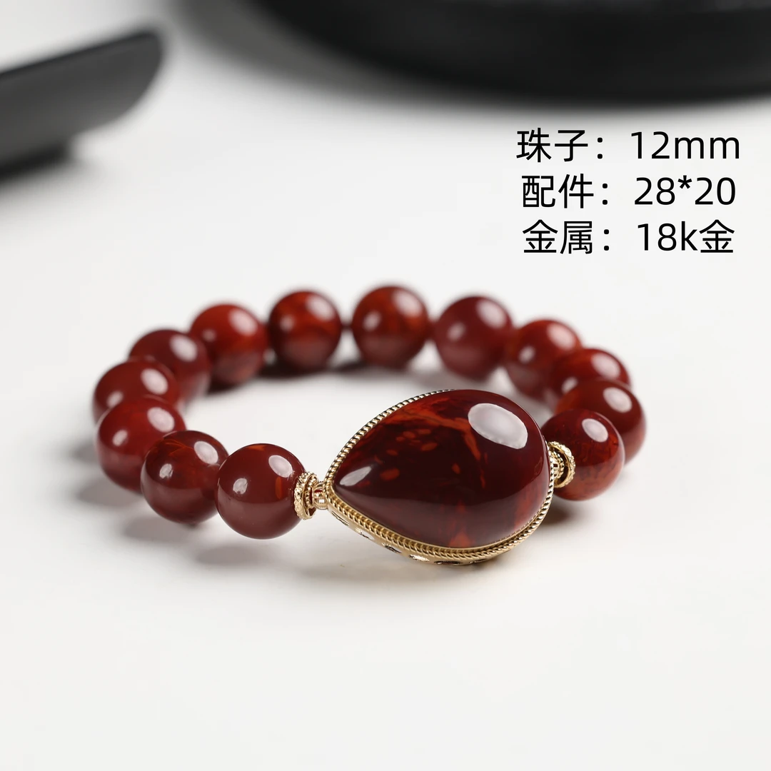 珍藏级精品天然原矿南红火焰纹12mm手串（C）