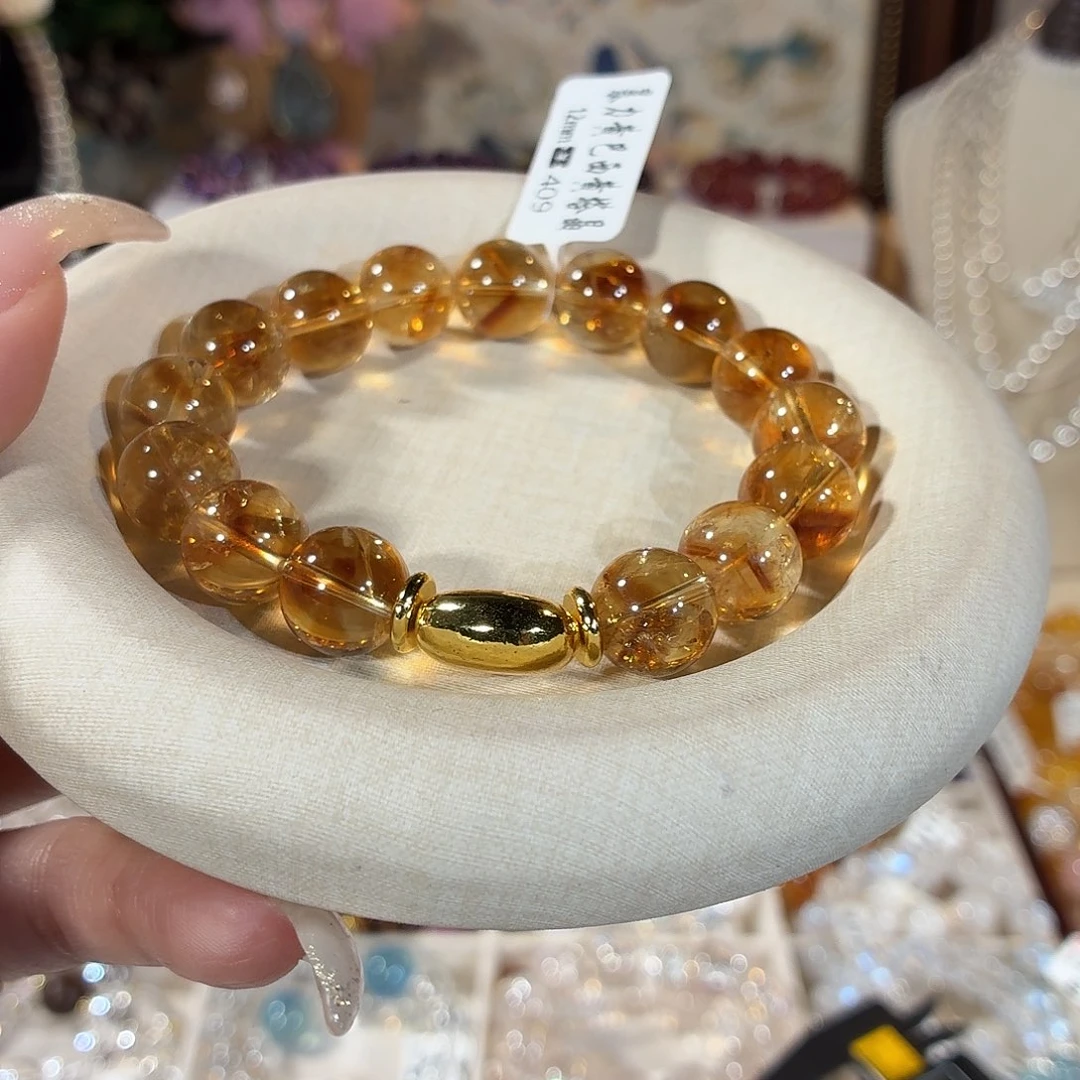 黄晶手串未镶嵌暴力黄黄塔晶设计款12+