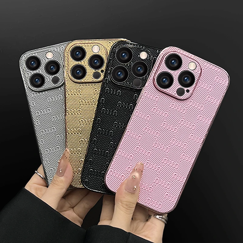 适用【苹果/oppo/华为/vivo/小米】高级电镀潮牌皮质轻奢防摔手机壳