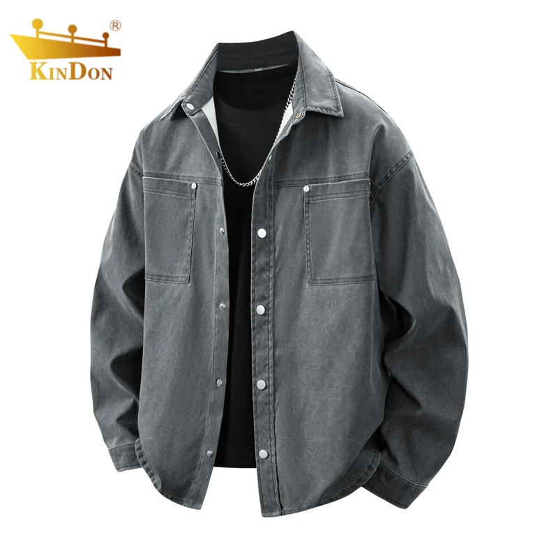 金盾大码翻领男士长袖衬衫秋季新款复古衬衣痞帅宽松潮流薄款衬衣