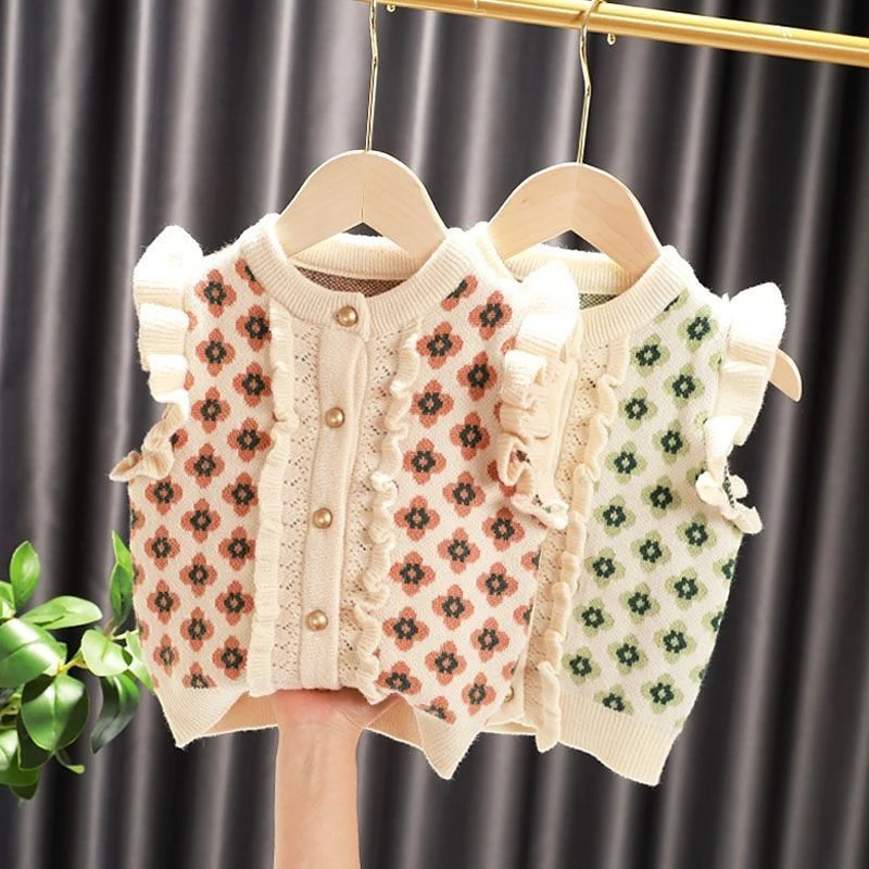 新女童针织毛衣马甲2025开衫背心宝宝小香风马甲中小童针织衫坎肩