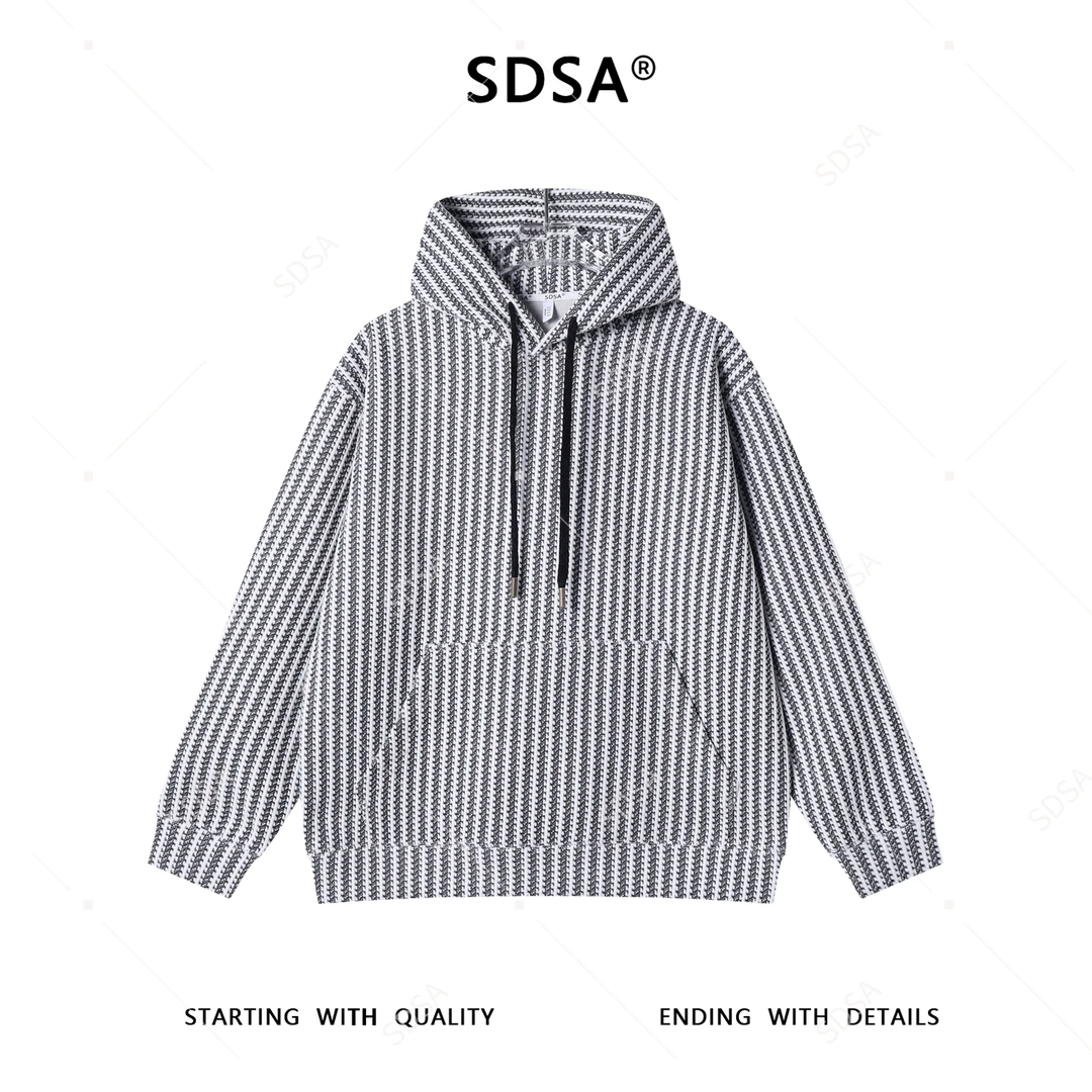 SDSA男士秋冬新款痞帅男装韩版简约撞色竖纹抽绳连帽卫衣百搭宽松