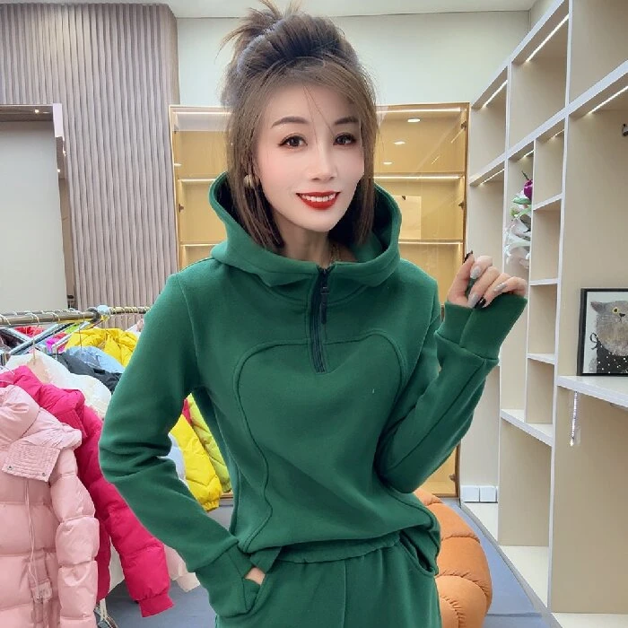 2316#双面绒半拉链连帽卫衣