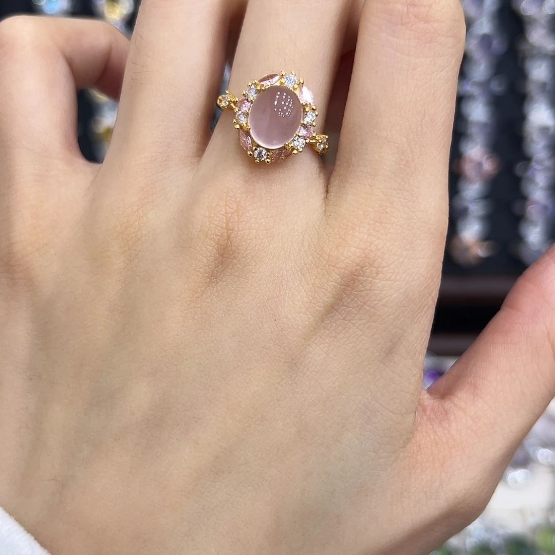 戒指萤石银S925镀金镶嵌