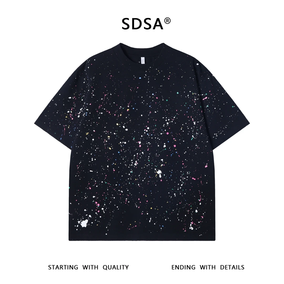 夏季高级感新款韩系满印彩色泼墨短袖T恤百搭潮流宽松圆领上衣