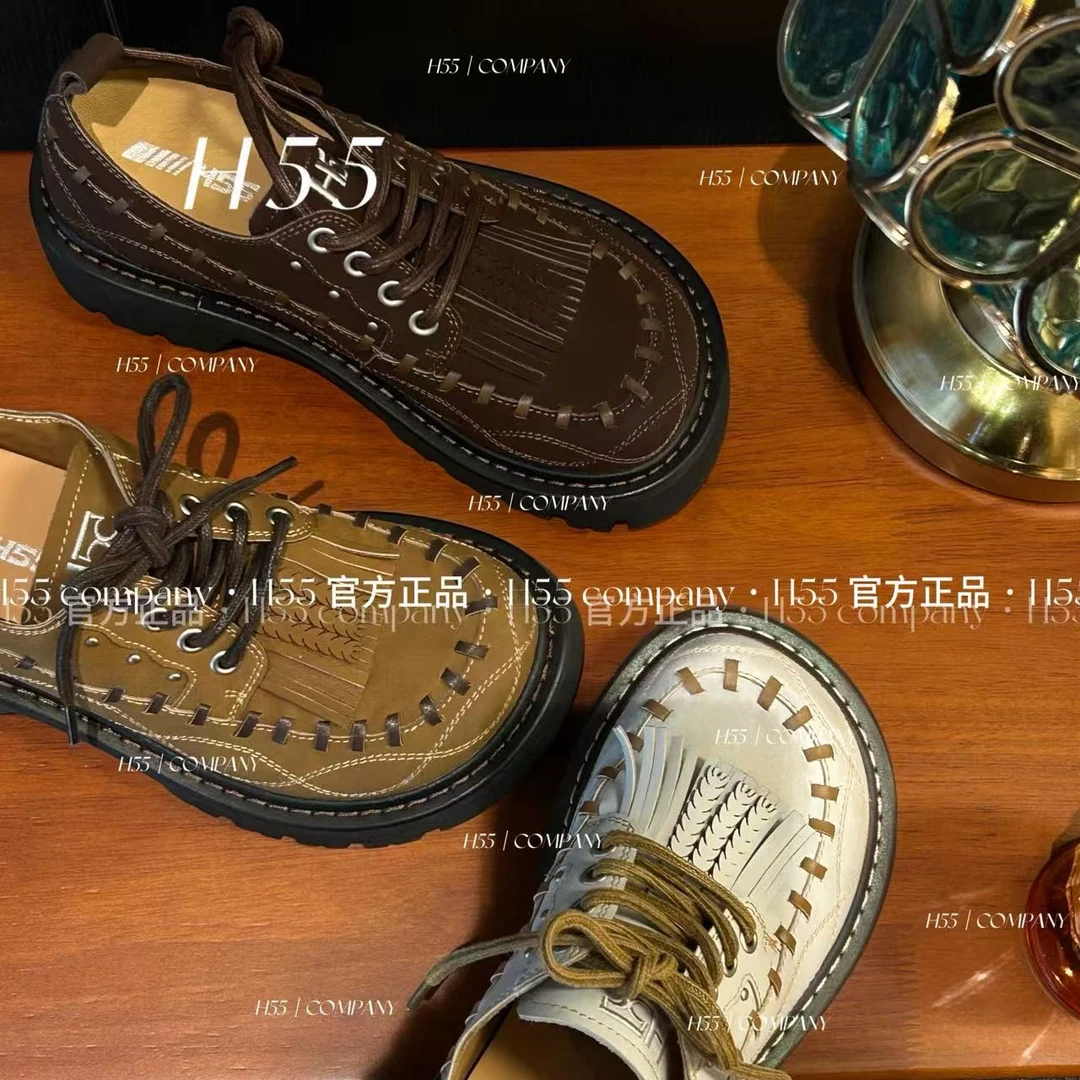 H55-牧马城市|手作编织缝线流苏擦色马丁小皮鞋6cm10-2729-RD