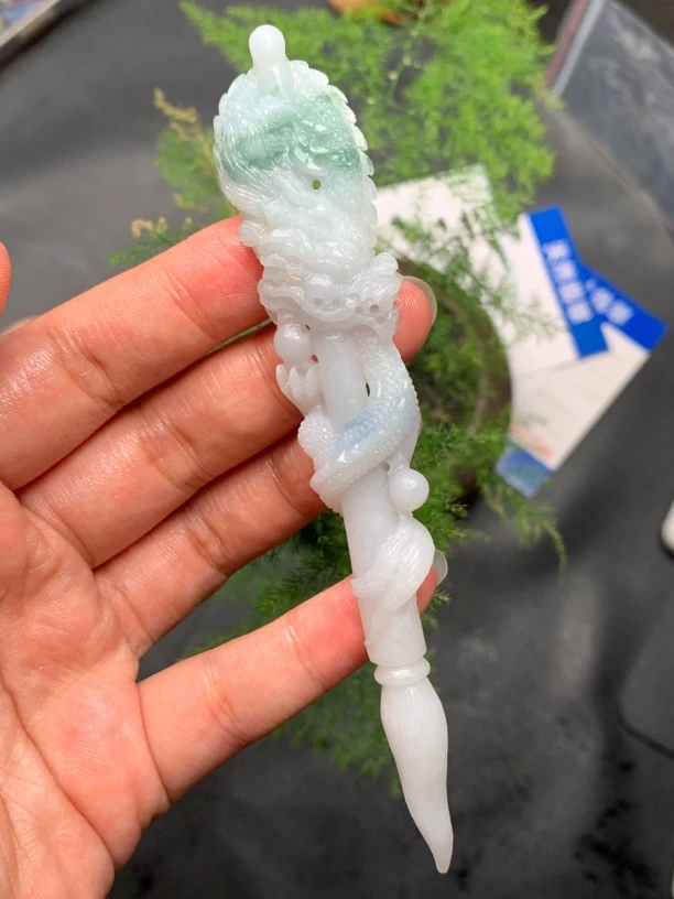 天然缅甸翡翠飘花龙笔