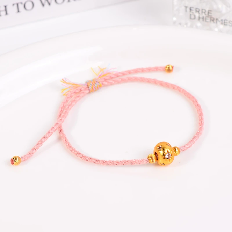 铜合金手链 新中式粉色六芒星圆球手链女手工编织手绳高级感配饰