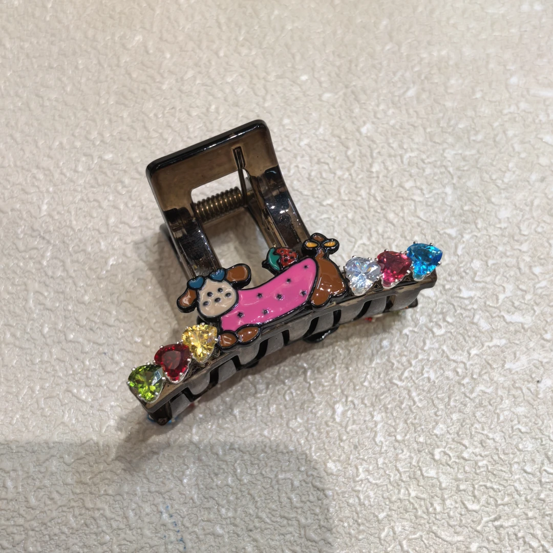 C232粉咖色腊肠狗闪闪小抓夹