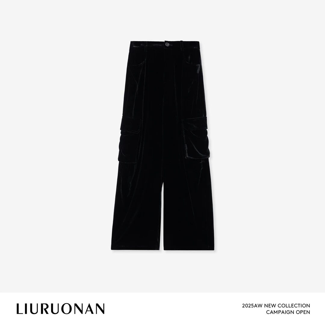 LIURUONAN | 9.28四周年 100%真丝黑色工作裤秋冬直筒黑色休闲裤