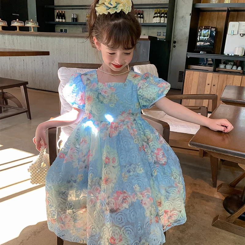 尤画2025夏季新款女童小众气质韩系儿童泡泡女童夏装连衣裙68047