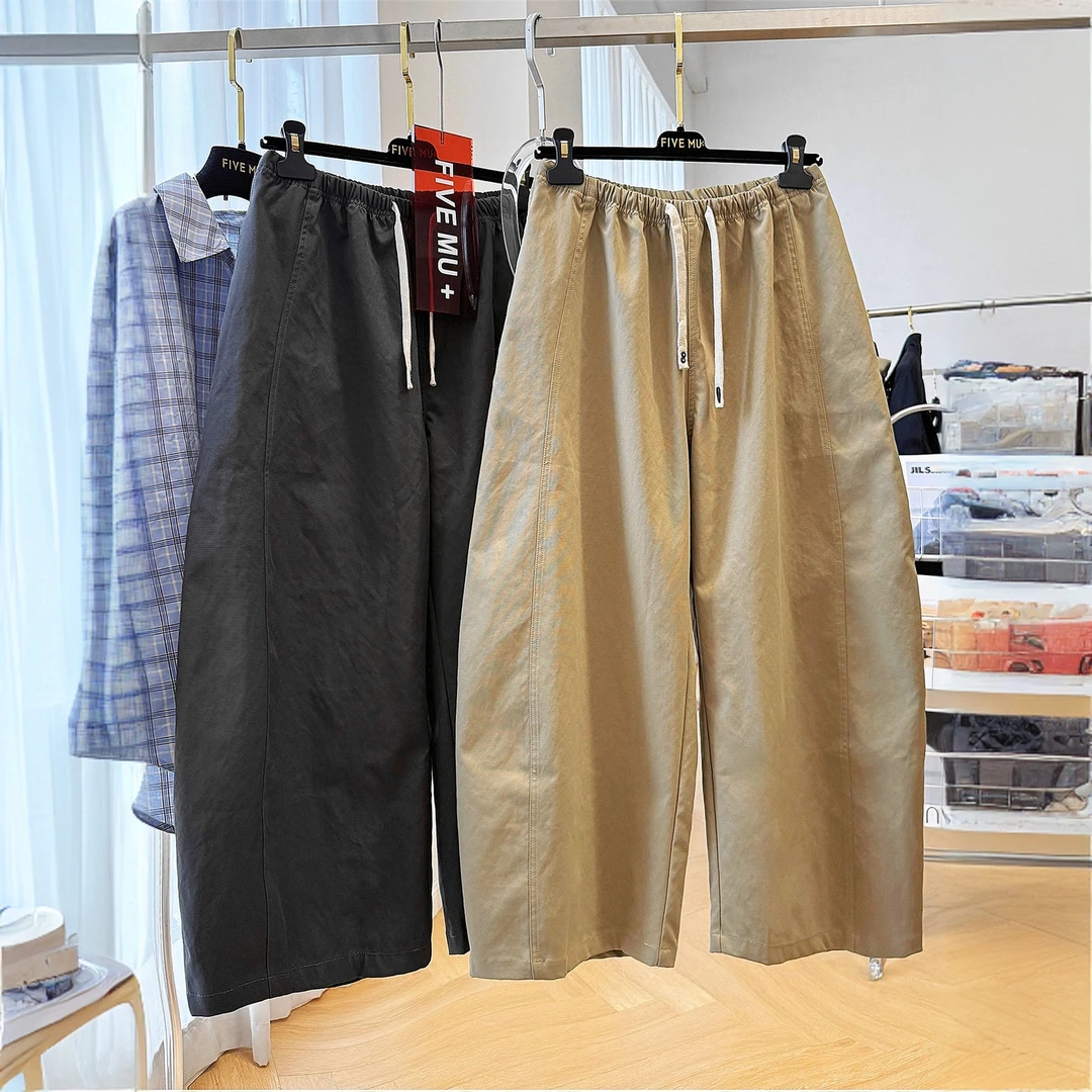 高级感松紧腰工装裤宽松休闲裤女秋季慵懒风九分弯刀裤奶奶裤显瘦