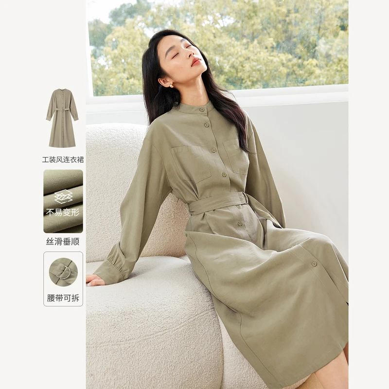 *法式长袖圆领连衣裙女2025年新款收腰显瘦气质长裙子M8725