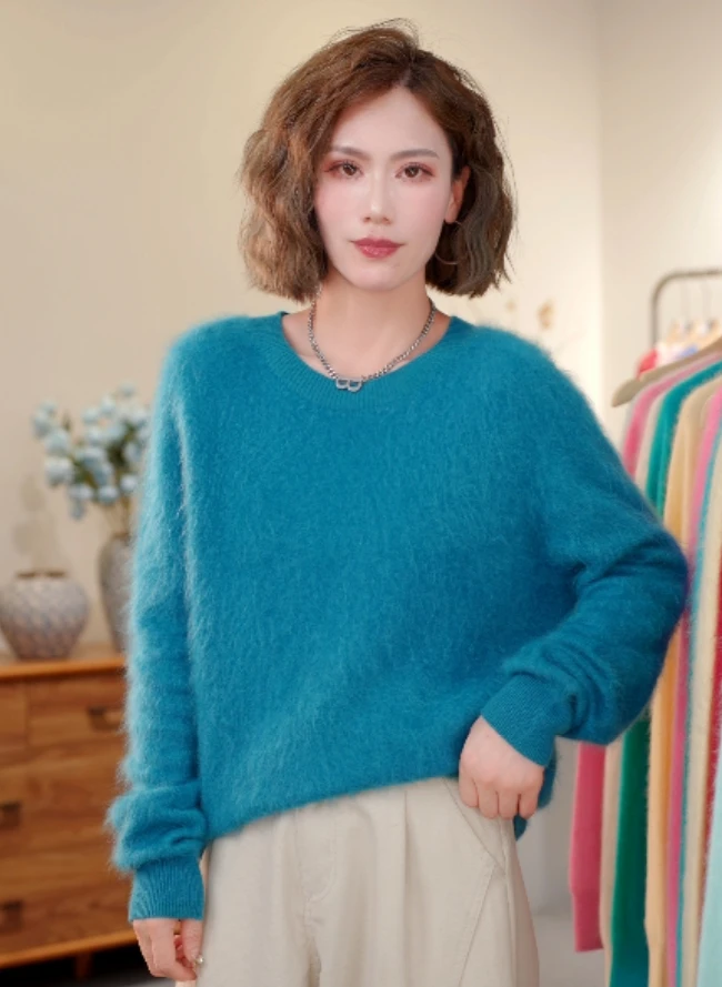 羊绒拉绒圆领山羊绒澳洲进口羊毛纱线女士爆款新款气质精致慵懒风