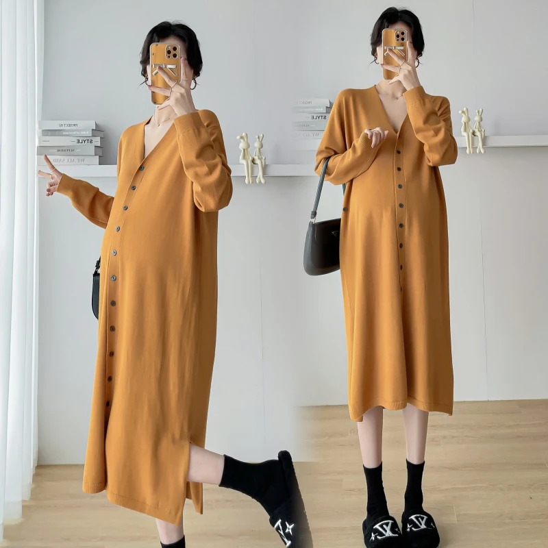 孕妇装秋装设计感长袖针织连衣裙时尚简约休闲裙子秋冬装孕妇裙秋