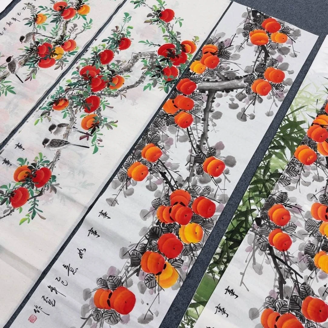 国画四尺对开35X140纯手绘作品