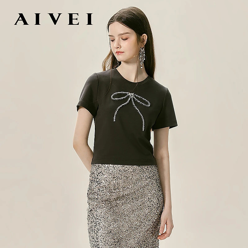 AIVEI欣贺艾薇夏季新甜酷百搭蝴蝶结短袖T恤R0360174