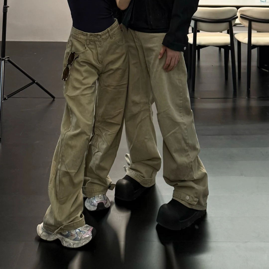 「TtAU」美式水洗阔腿显瘦情侣百搭弯刀裤