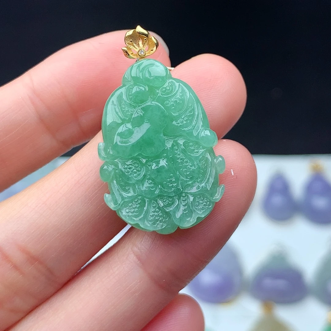 翡翠18K金镶嵌吊坠(不含链)