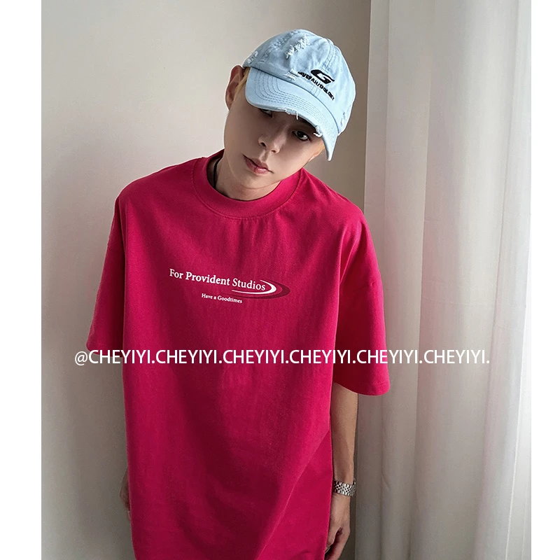 [CHEYIYI]美式ovresize宽松重磅纯棉男女慵懒小领口气质短袖T恤衫