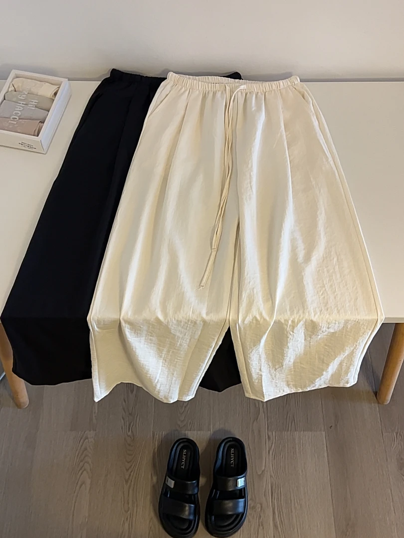 【窄版直筒裤】薄款显瘦宽松阔腿裤口袋气质高腰纯色休闲裤夏季