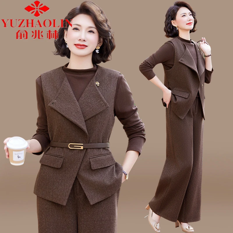 俞兆林妈妈春装洋气小香风套装2025新款贵夫人外套中老年春秋马甲