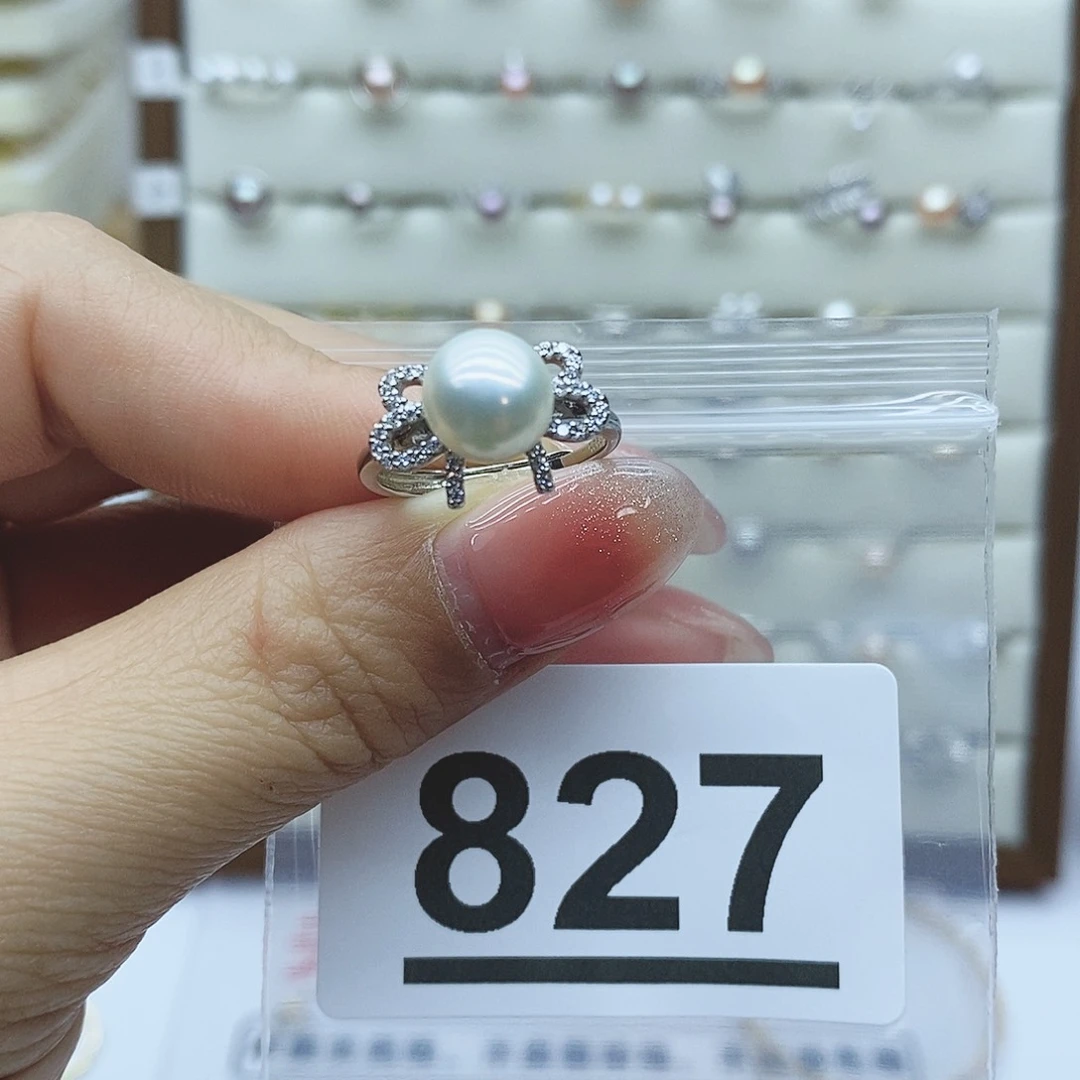淡水珍珠戒指银S925镶嵌豆*糖827