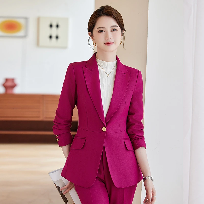 火龙果色单件西装外套女时尚修身职业气质女神范高端时尚显瘦上衣