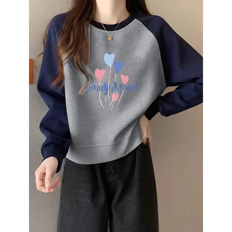 美式复古插肩长袖加绒卫衣女秋冬短款小个子宽松套头外套爆款上衣